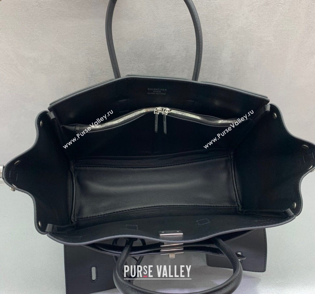 Balenciaga Bel Air Small Carry All Bag in black smooth calfskin, aged-silver hardware 2025 (JM-250408098)