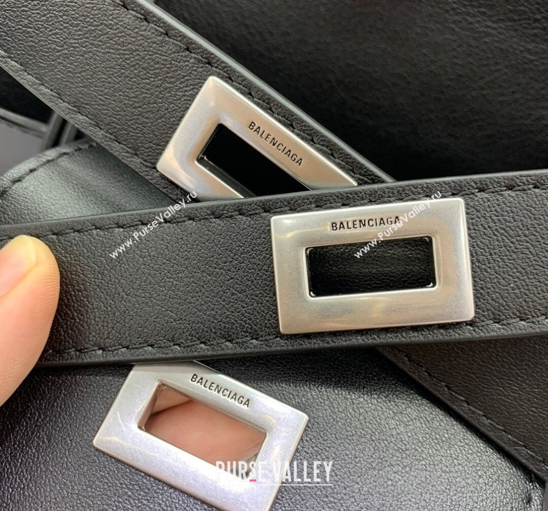 Balenciaga Bel Air Medium Carry All Bag in black smooth calfskin, aged-silver hardware 2025 (JM-250408099)