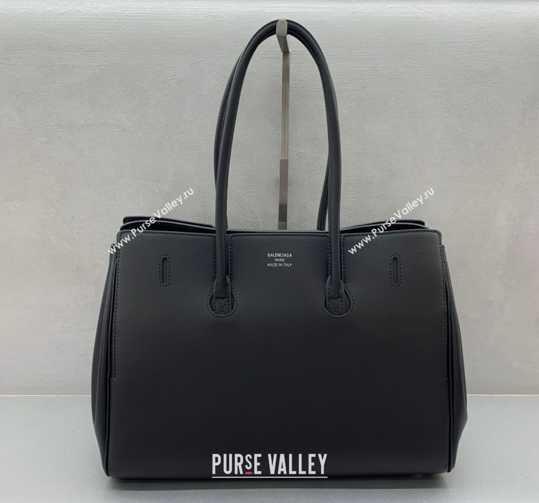 Balenciaga Bel Air Medium Carry All Bag in black smooth calfskin, aged-silver hardware 2025 (JM-250408099)