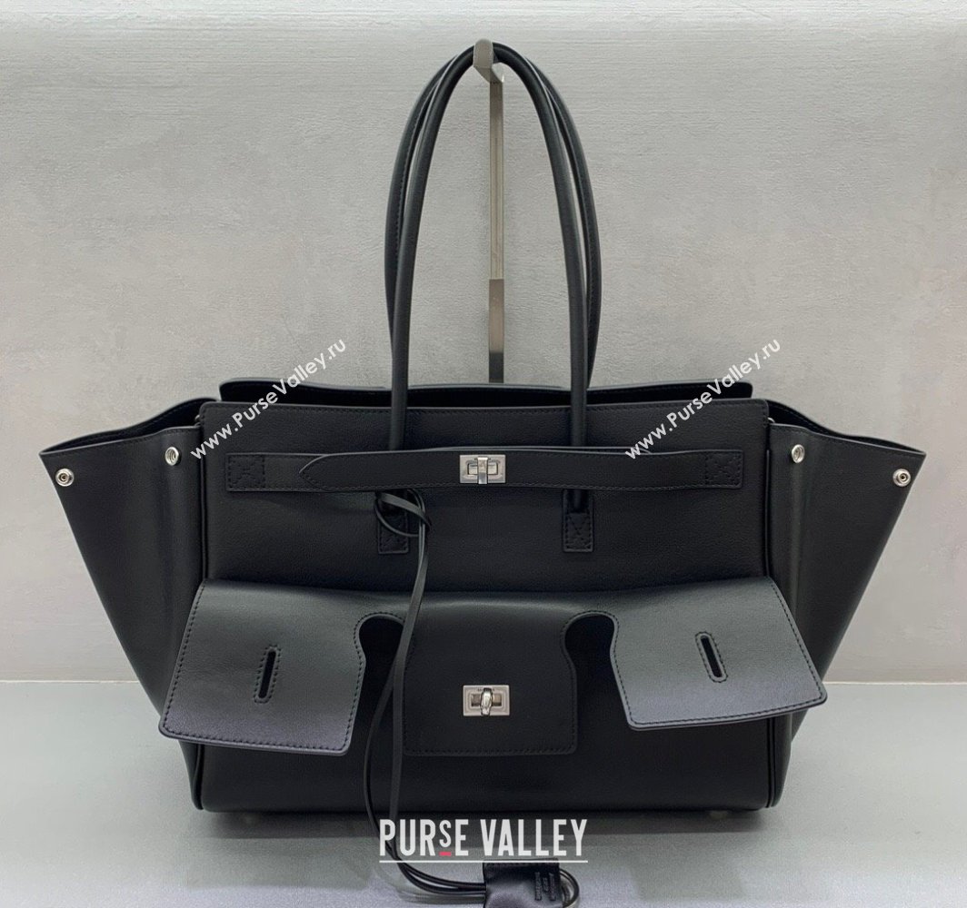 Balenciaga Bel Air Medium Carry All Bag in black smooth calfskin, aged-silver hardware 2025 (JM-250408099)