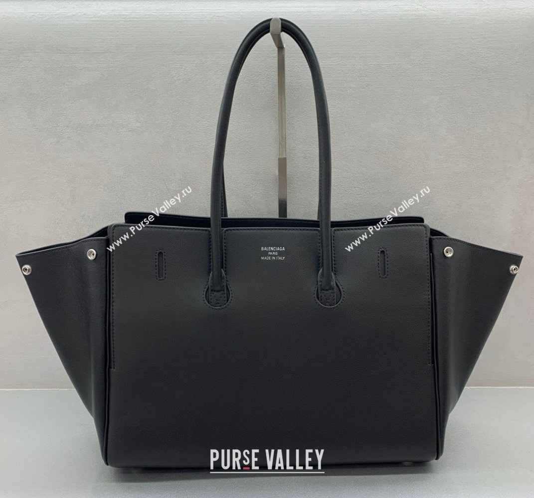 Balenciaga Bel Air Medium Carry All Bag in black smooth calfskin, aged-silver hardware 2025 (JM-250408099)