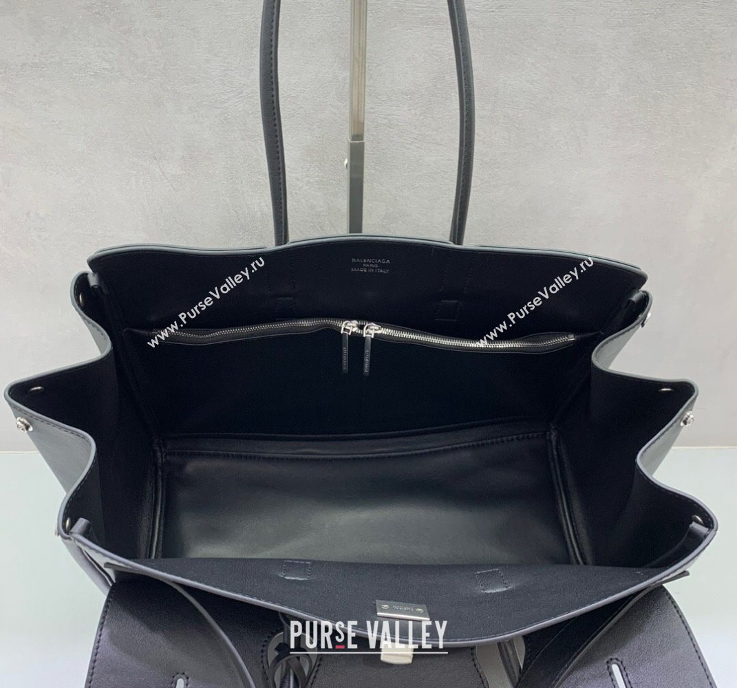 Balenciaga Bel Air Medium Carry All Bag in black smooth calfskin, aged-silver hardware 2025 (JM-250408099)