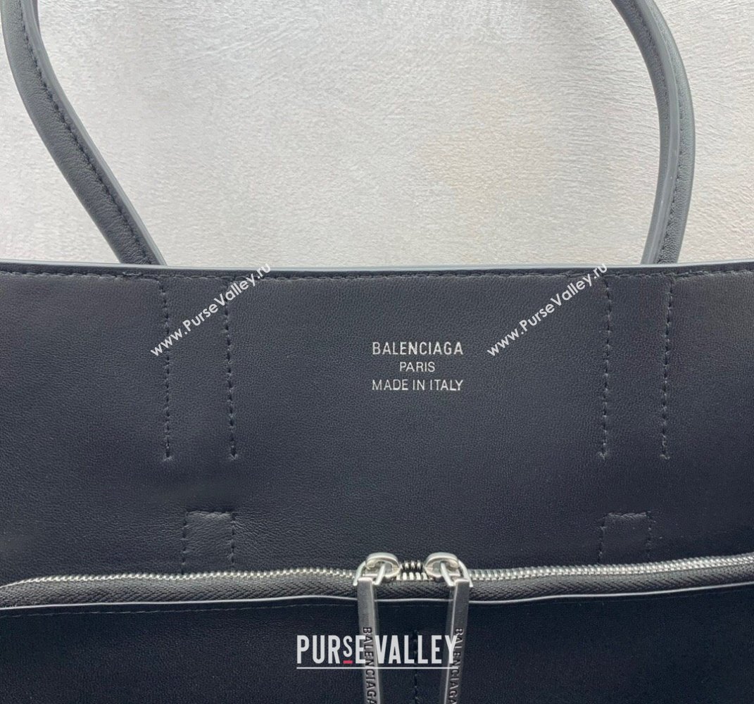 Balenciaga Bel Air Medium Carry All Bag in black smooth calfskin, aged-silver hardware 2025 (JM-250408099)