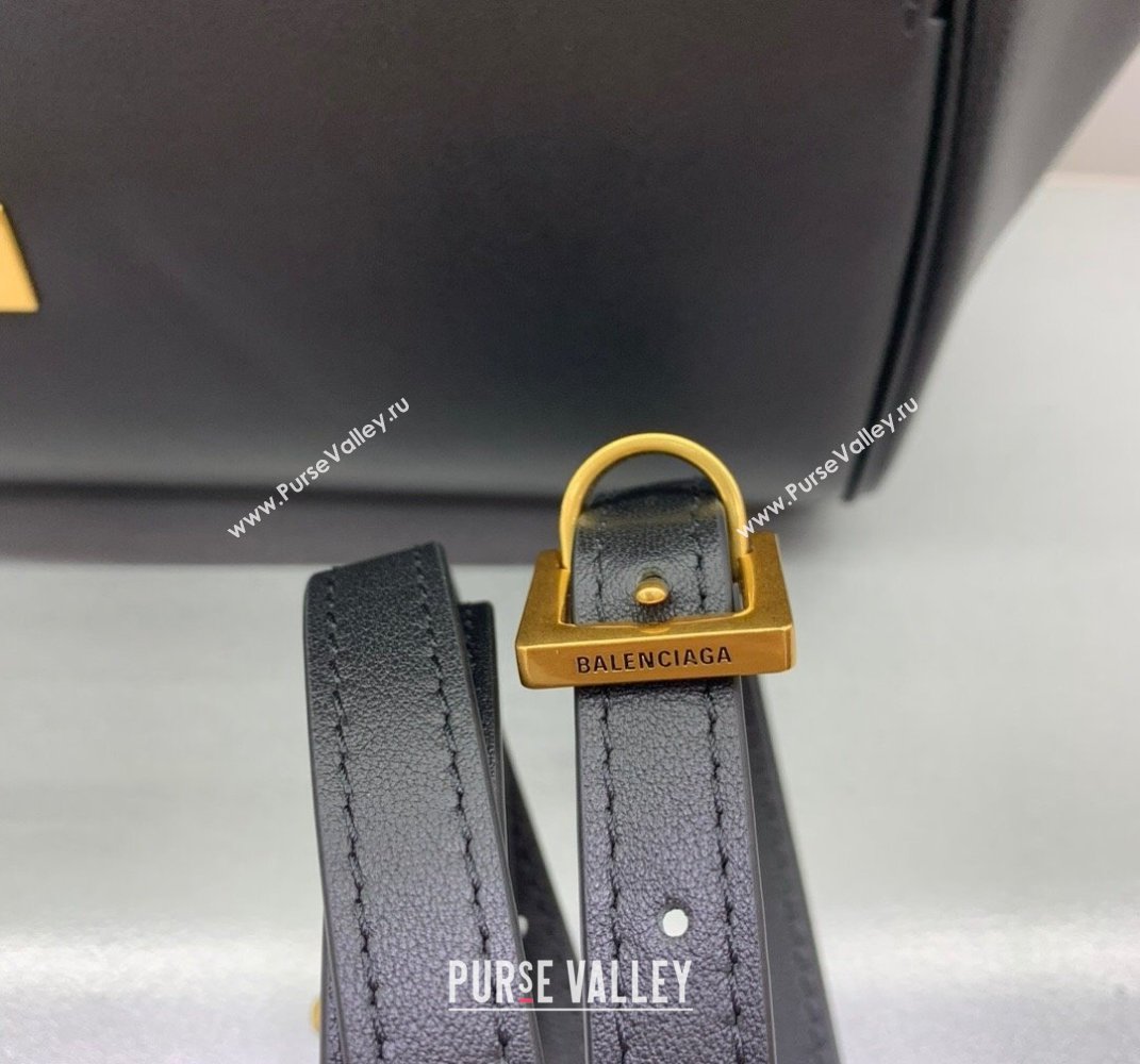 Balenciaga Bel Air Small Carry All Bag in black smooth calfskin, aged-gold hardware 2025 (JM-250408100)
