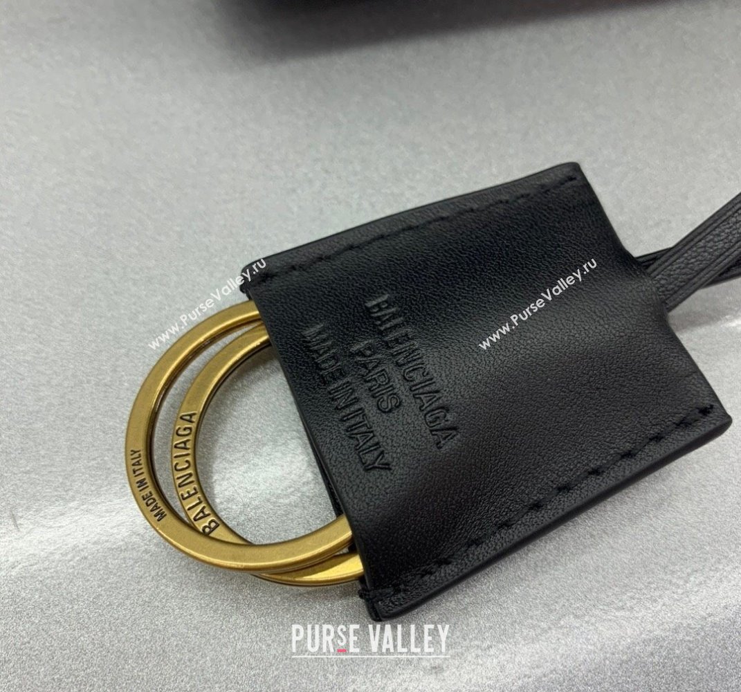 Balenciaga Bel Air Small Carry All Bag in black smooth calfskin, aged-gold hardware 2025 (JM-250408100)