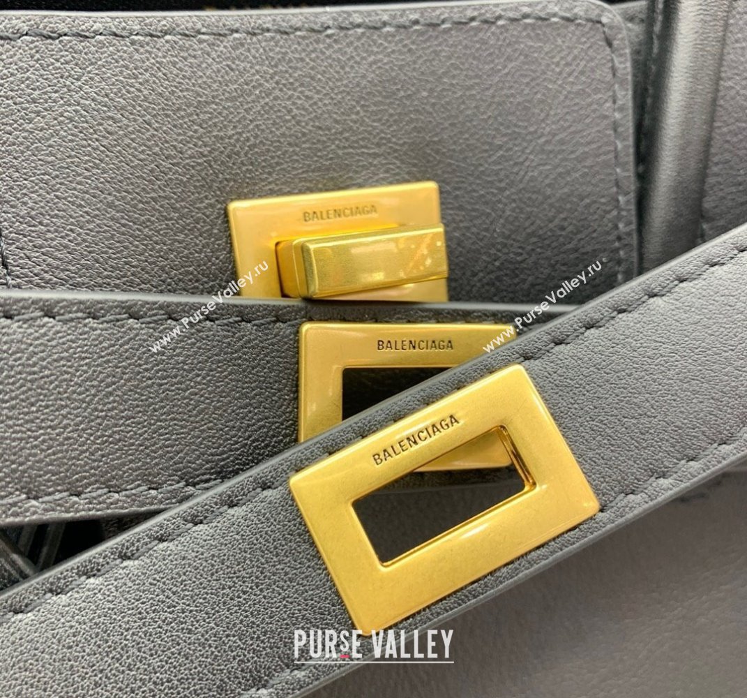 Balenciaga Bel Air Small Carry All Bag in black smooth calfskin, aged-gold hardware 2025 (JM-250408100)