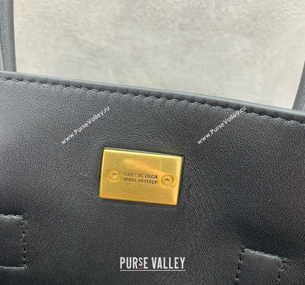 Balenciaga Bel Air Small Carry All Bag in black smooth calfskin, aged-gold hardware 2025 (JM-250408100)