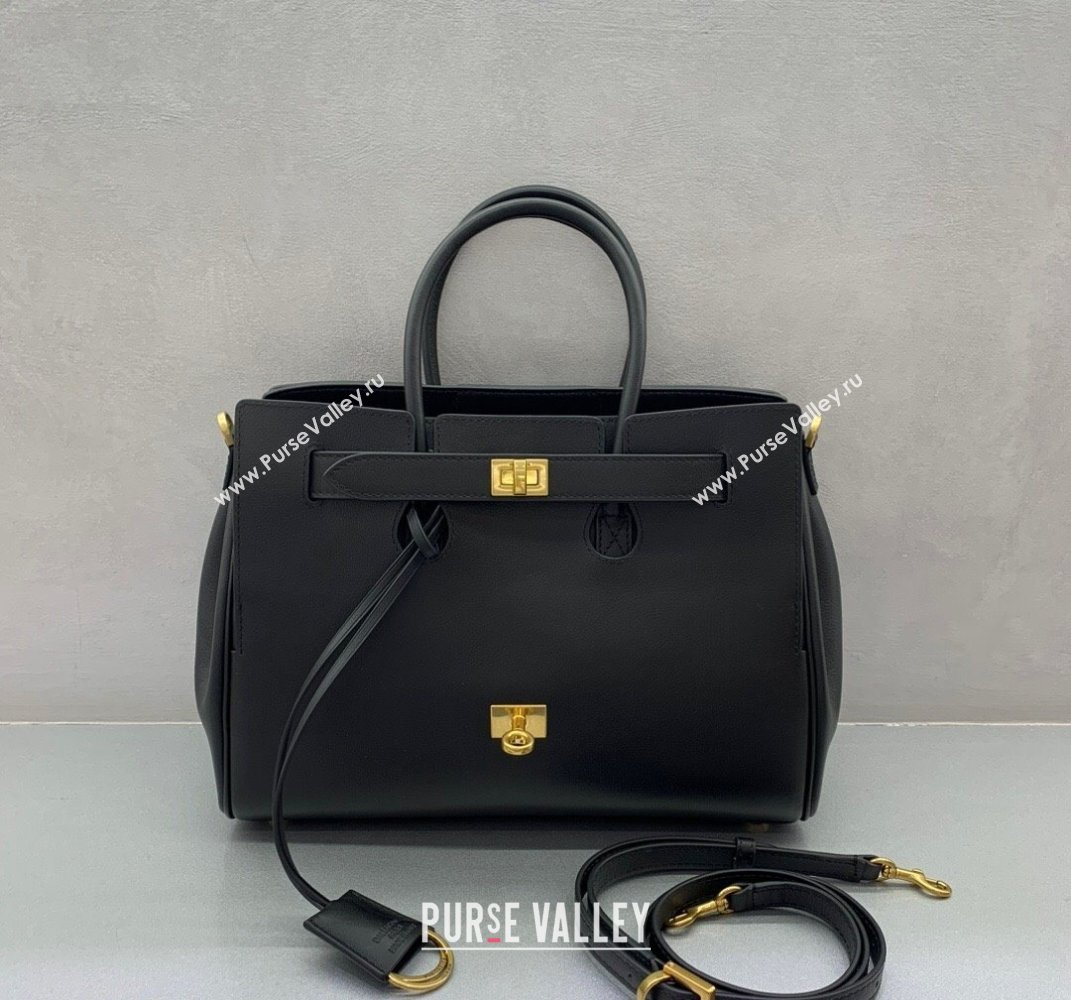 Balenciaga Bel Air Small Carry All Bag in black smooth calfskin, aged-gold hardware 2025 (JM-250408100)