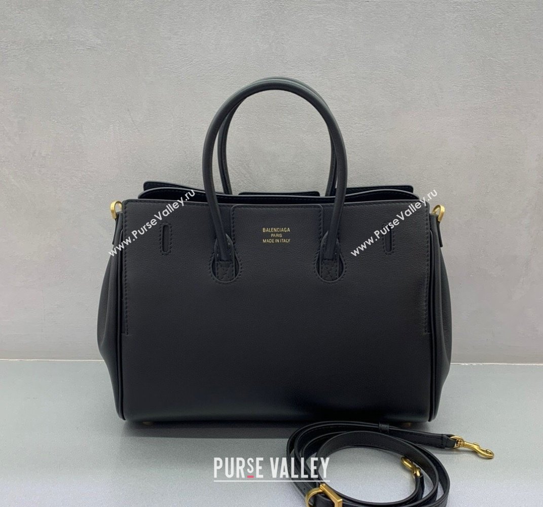 Balenciaga Bel Air Small Carry All Bag in black smooth calfskin, aged-gold hardware 2025 (JM-250408100)