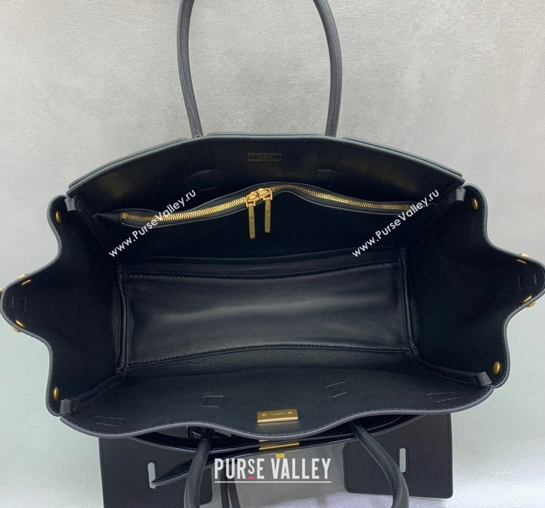 Balenciaga Bel Air Small Carry All Bag in black smooth calfskin, aged-gold hardware 2025 (JM-250408100)
