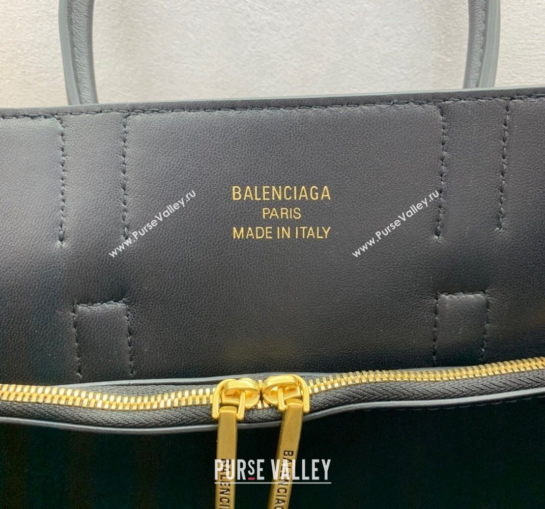 Balenciaga Bel Air Small Carry All Bag in black smooth calfskin, aged-gold hardware 2025 (JM-250408100)