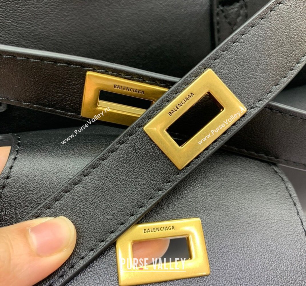 Balenciaga Bel Air Medium Carry All Bag in black smooth calfskin, aged-gold hardware 2025 (JM-250408101)
