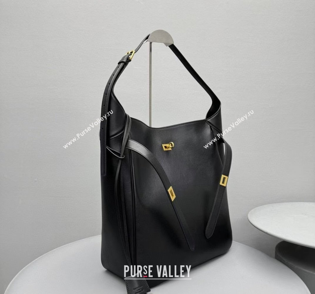 Balenciaga Bel Air Large Hobo Bag in black smooth calfskin, aged-gold hardware 2025 (JM-250408081)