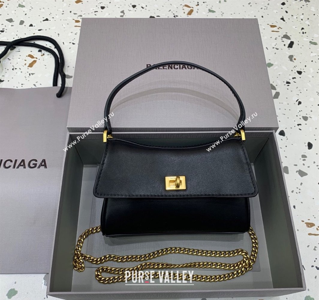 Balenciaga Rodeo Nano Bag With Chain in black smooth calfskin, aged-gold hardware 2025 (JM-250408082)