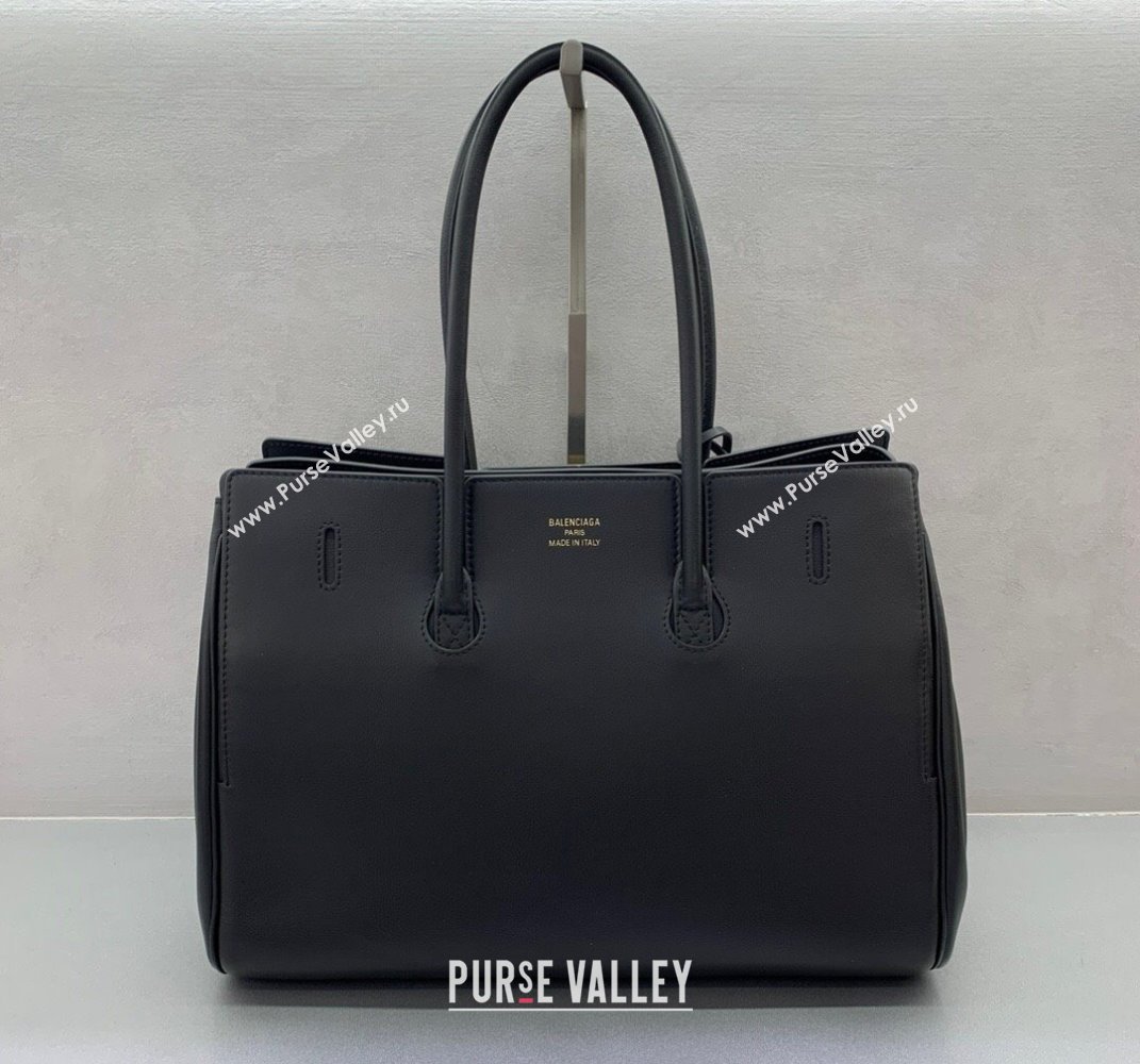 Balenciaga Bel Air Medium Carry All Bag in black smooth calfskin, aged-gold hardware 2025 (JM-250408101)