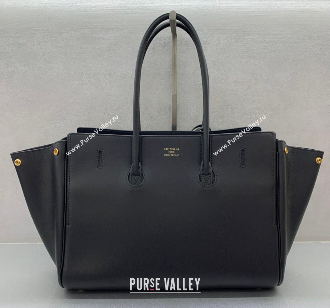 Balenciaga Bel Air Medium Carry All Bag in black smooth calfskin, aged-gold hardware 2025 (JM-250408101)