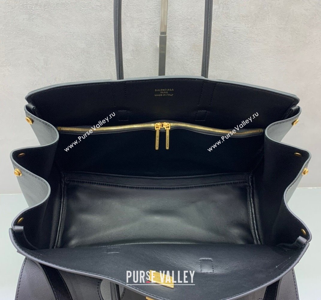 Balenciaga Bel Air Medium Carry All Bag in black smooth calfskin, aged-gold hardware 2025 (JM-250408101)