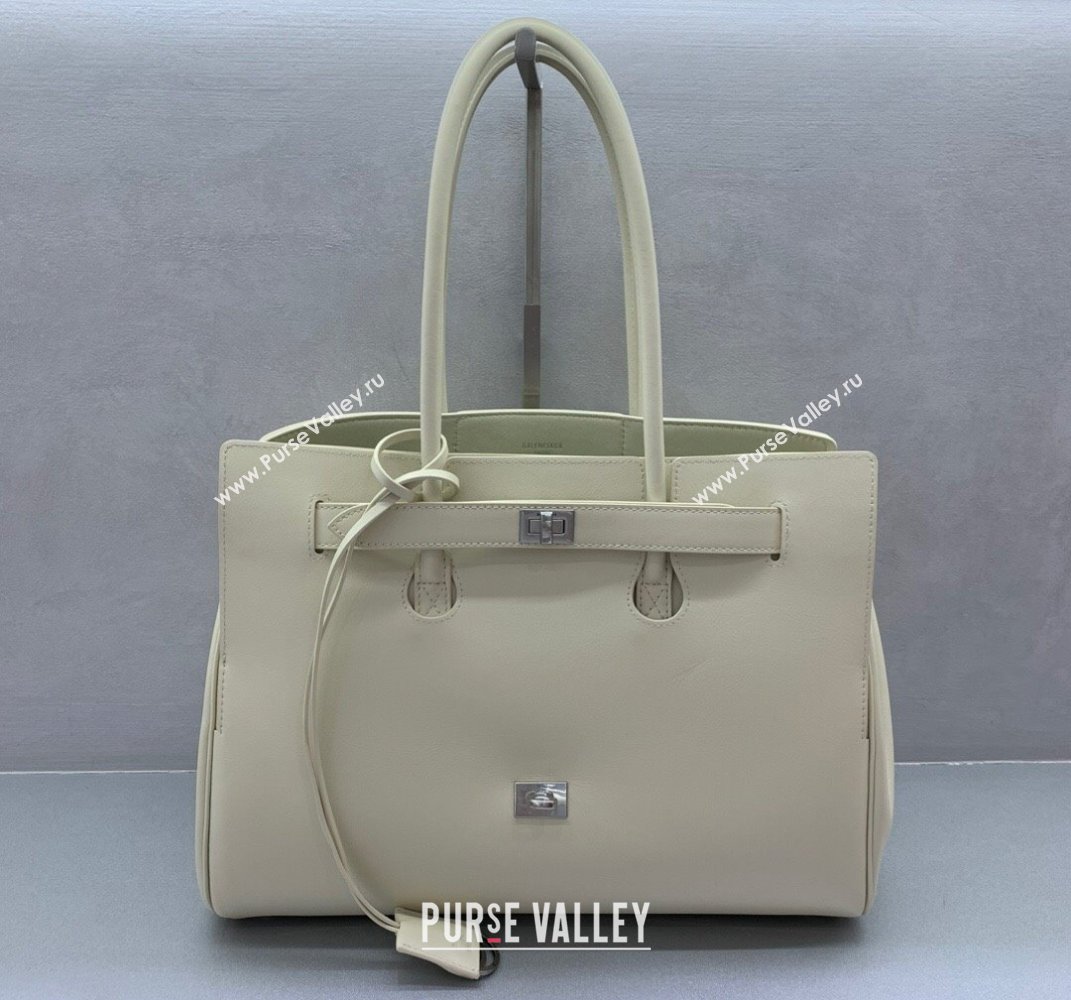 Balenciaga Bel Air Medium Carry All Bag in white smooth calfskin, aged-silver hardware 2025 (JM-250408102)