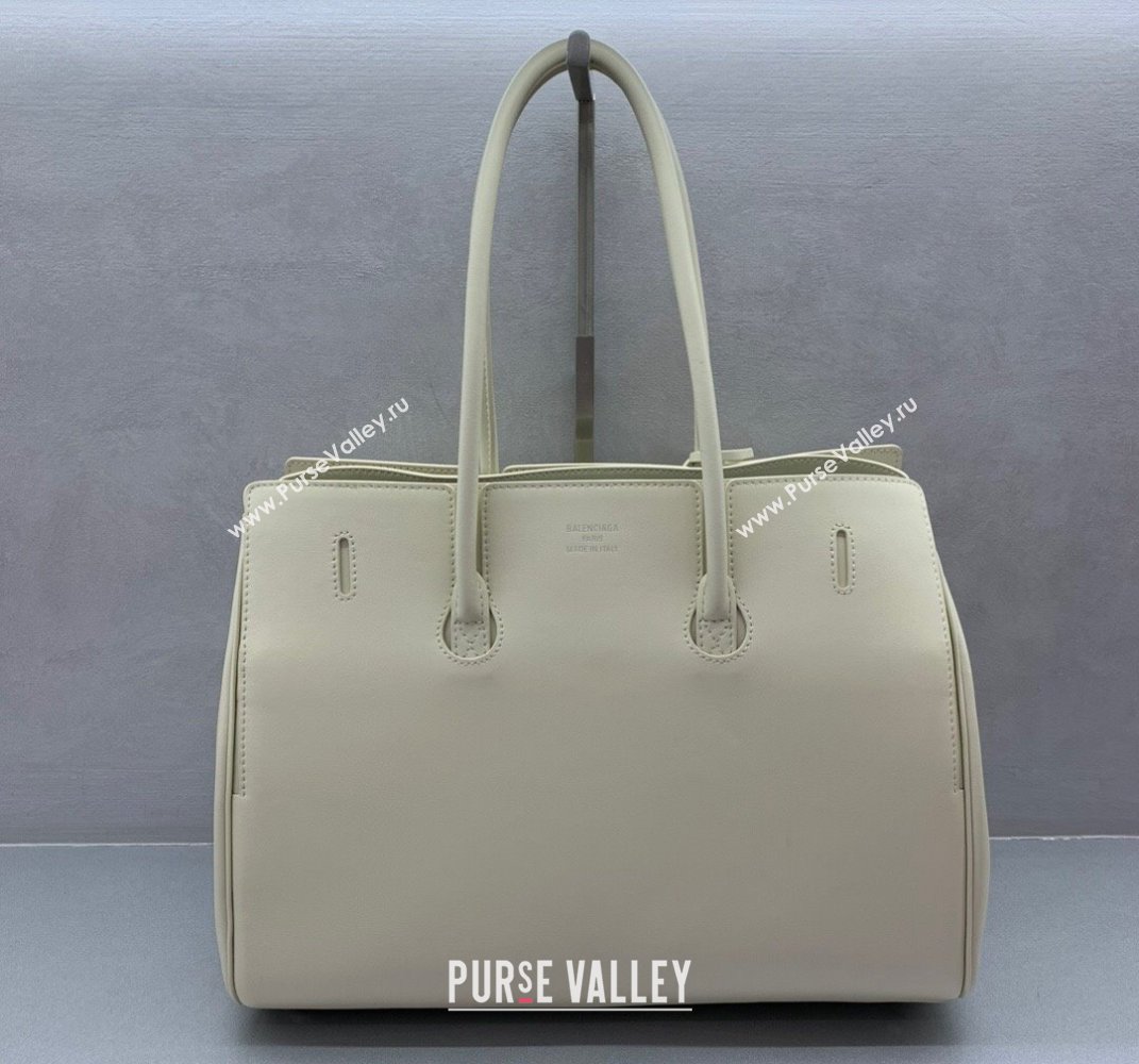 Balenciaga Bel Air Medium Carry All Bag in white smooth calfskin, aged-silver hardware 2025 (JM-250408102)