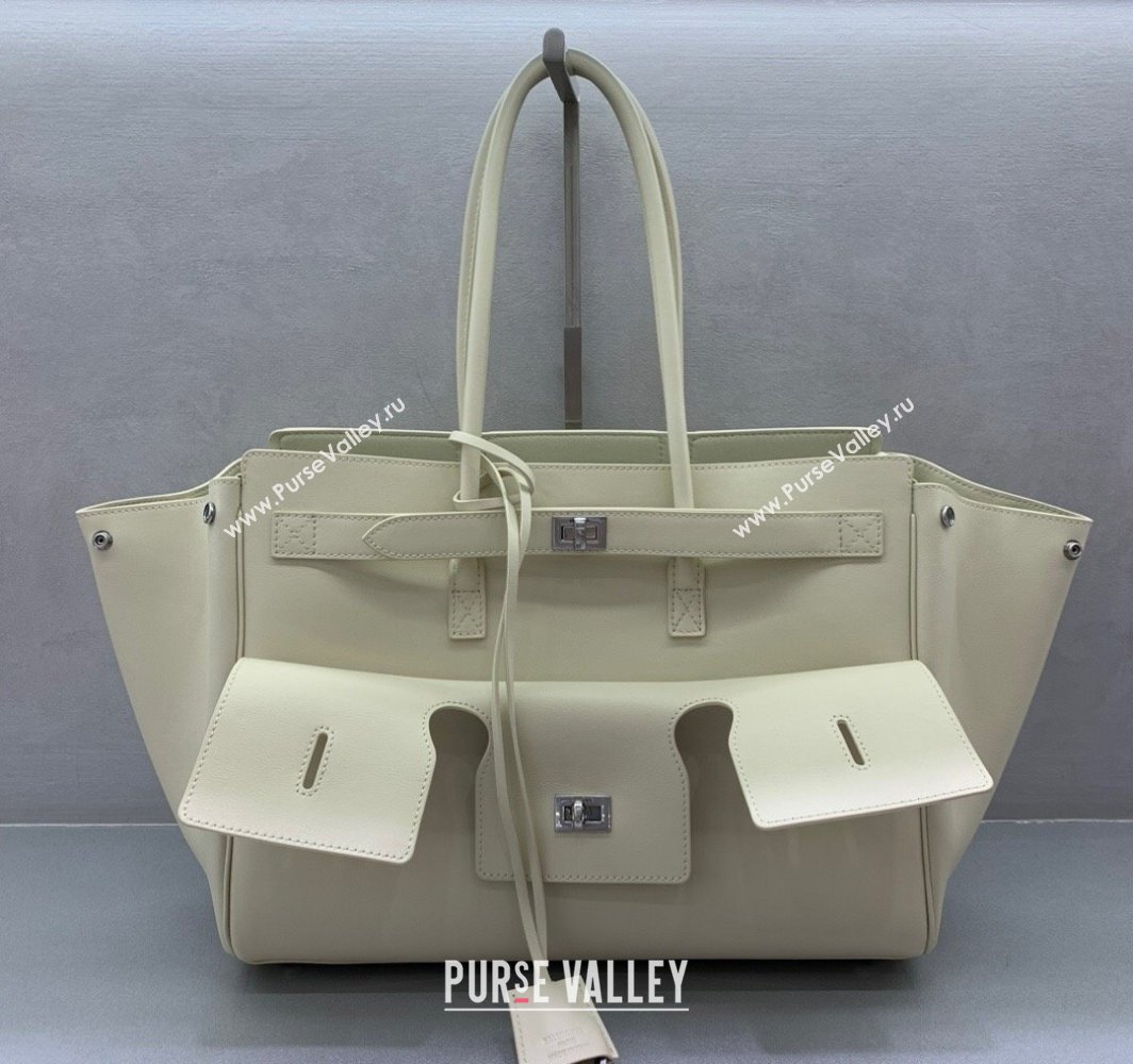 Balenciaga Bel Air Medium Carry All Bag in white smooth calfskin, aged-silver hardware 2025 (JM-250408102)