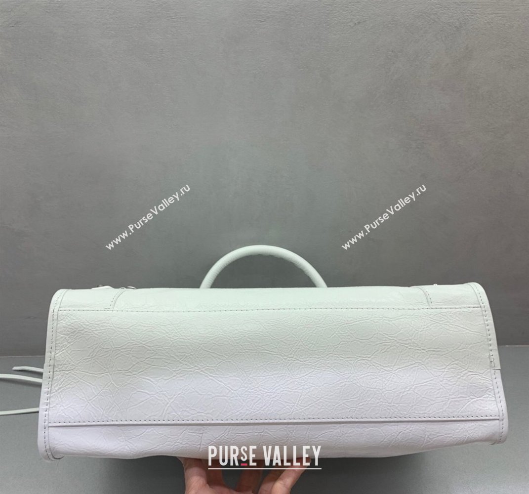 Balenciaga Le City Medium Bag in optic white Arena Storico lambskin, shiny silver hardware 2025 (JM-250409001)