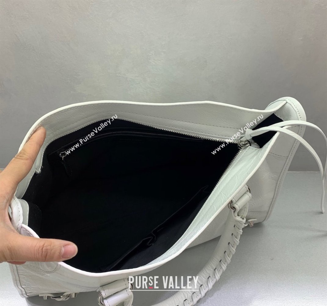 Balenciaga Le City Medium Bag in optic white Arena Storico lambskin, shiny silver hardware 2025 (JM-250409001)