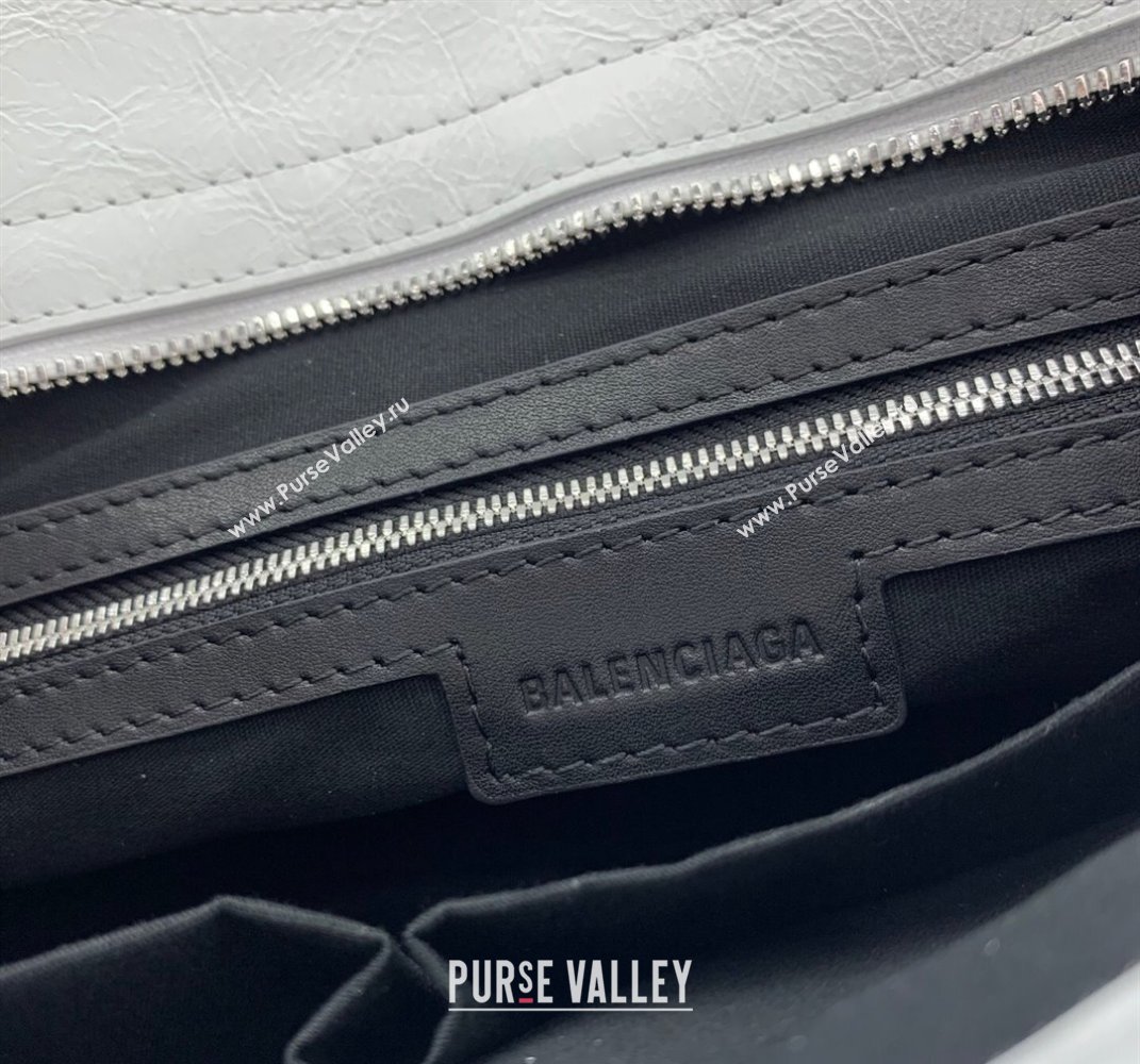 Balenciaga Le City Medium Bag in optic white Arena Storico lambskin, shiny silver hardware 2025 (JM-250409001)