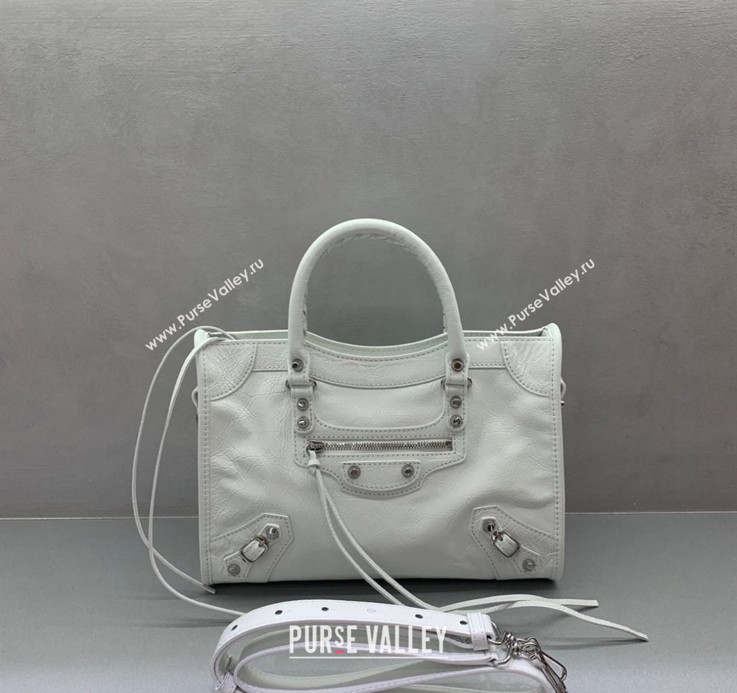 Balenciaga Le City Small Bag in optic white Arena Storico lambskin, shiny silver hardware 2025 (JM-250409002)