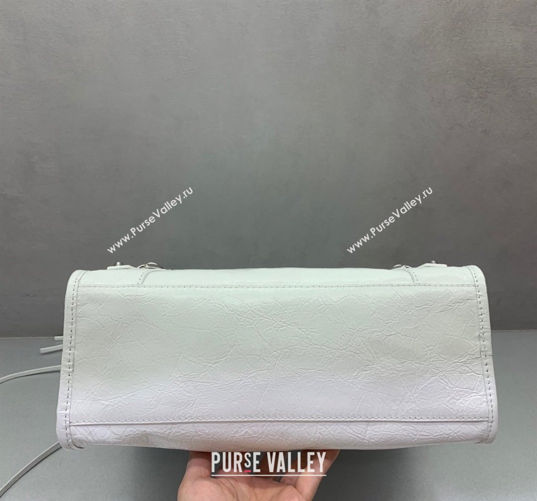 Balenciaga Le City Small Bag in optic white Arena Storico lambskin, shiny silver hardware 2025 (JM-250409002)