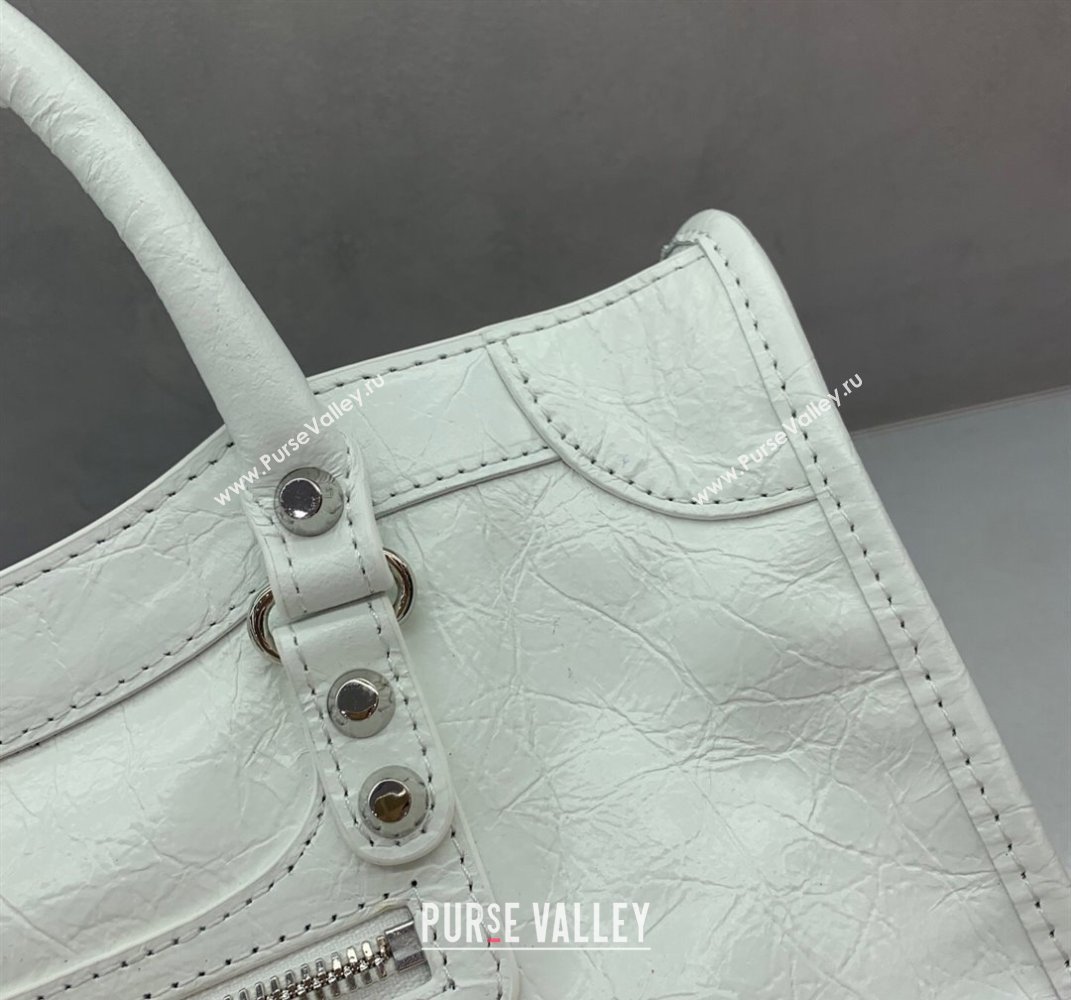 Balenciaga Le City Small Bag in optic white Arena Storico lambskin, shiny silver hardware 2025 (JM-250409002)