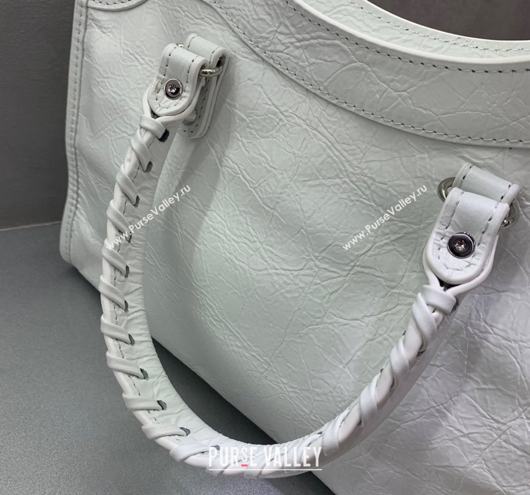 Balenciaga Le City Small Bag in optic white Arena Storico lambskin, shiny silver hardware 2025 (JM-250409002)
