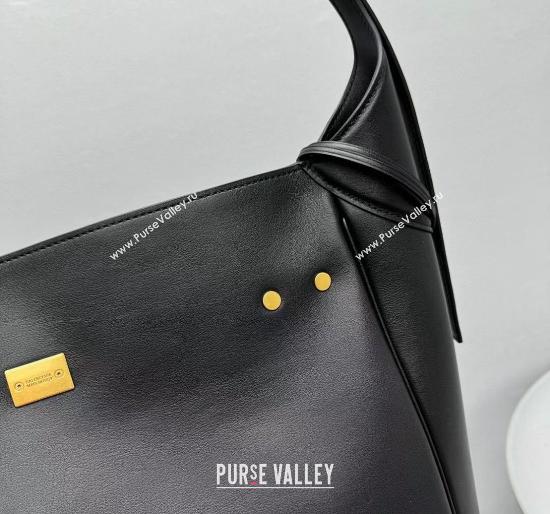 Balenciaga Bel Air Large Hobo Bag in black smooth calfskin, aged-gold hardware 2025 (JM-250408081)