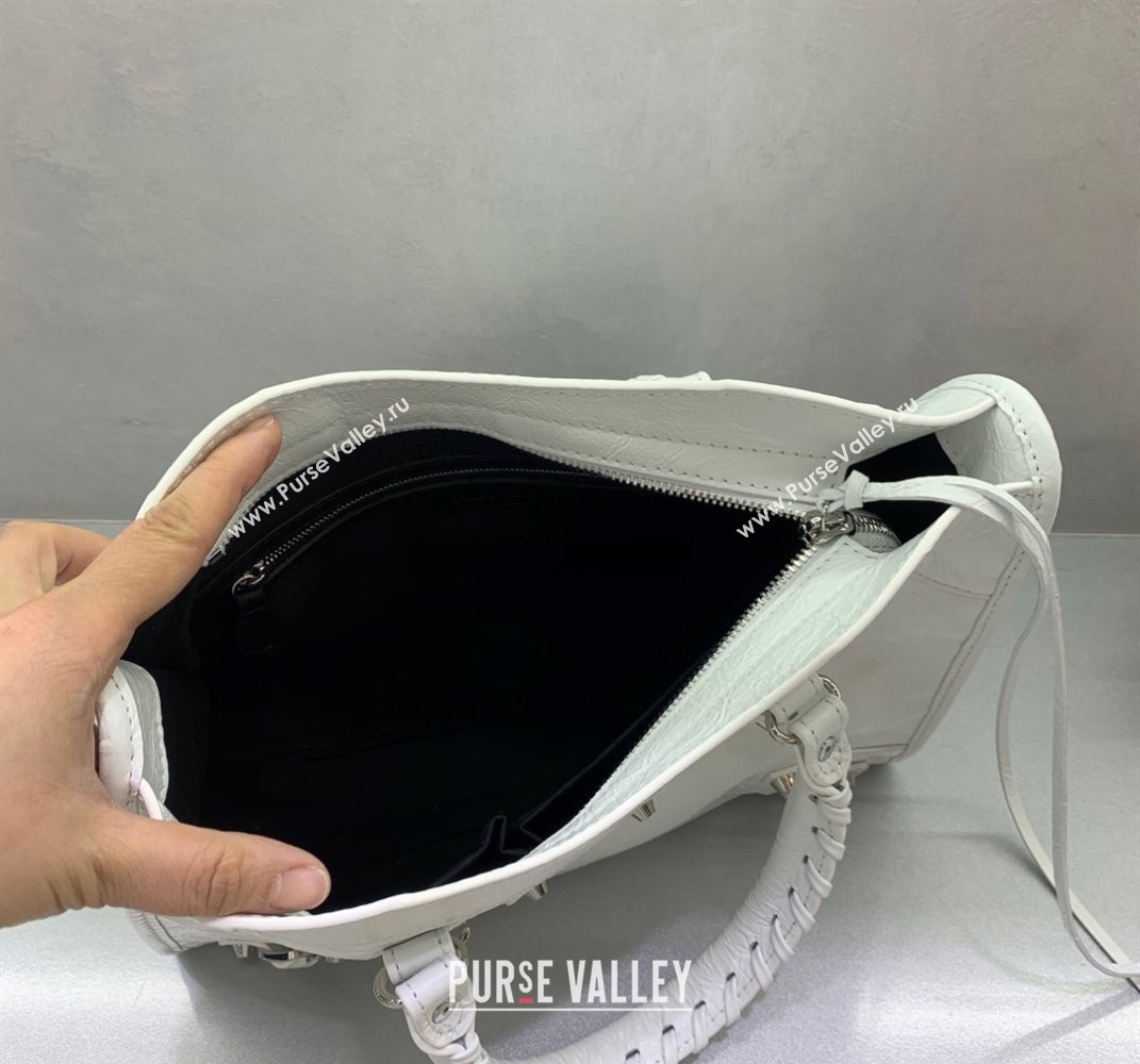 Balenciaga Le City Small Bag in optic white Arena Storico lambskin, shiny silver hardware 2025 (JM-250409002)