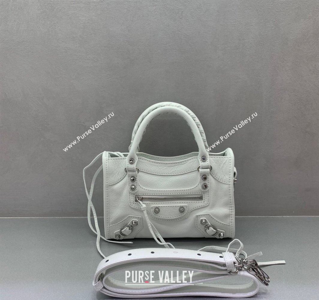 Balenciaga Le City Mini Bag in optic white Arena Storico lambskin, shiny silver hardware 2025 (JM-250409003)