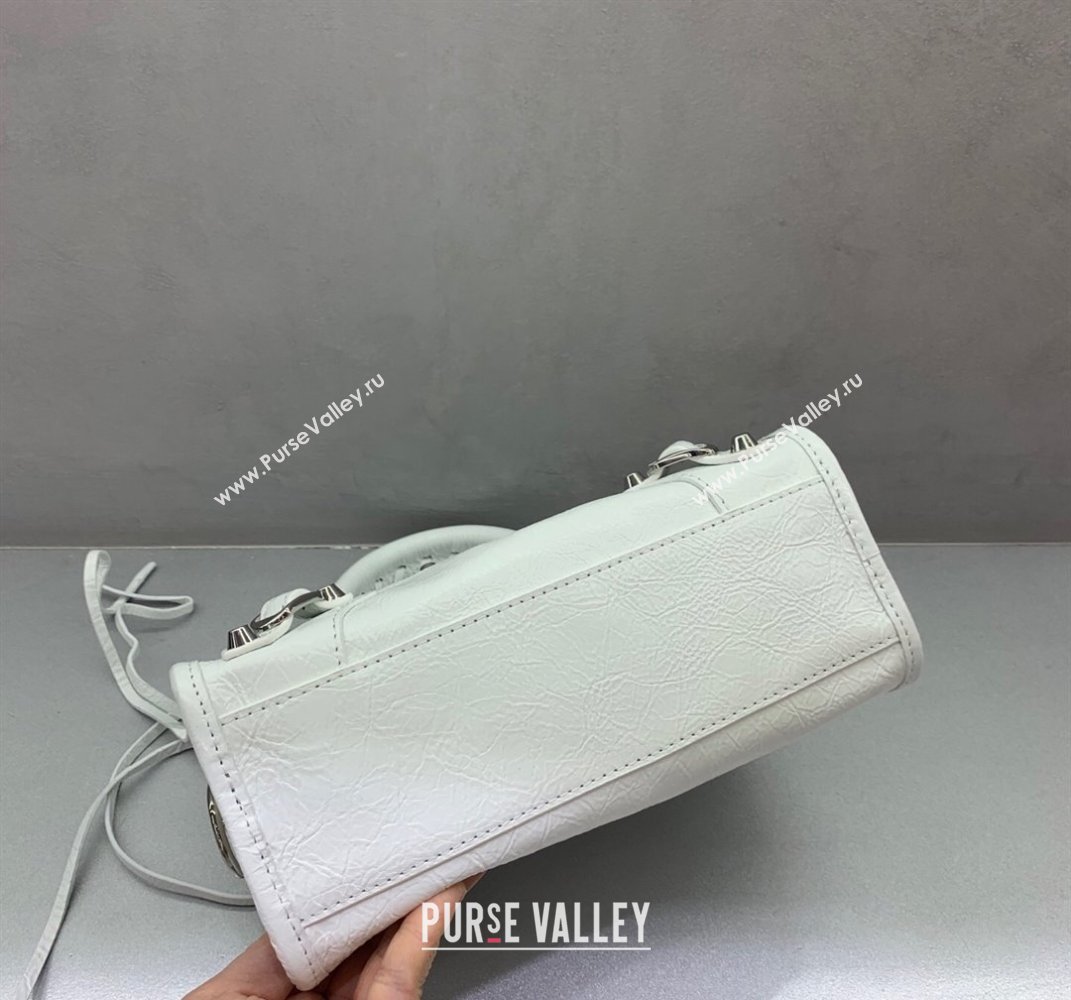 Balenciaga Le City Mini Bag in optic white Arena Storico lambskin, shiny silver hardware 2025 (JM-250409003)