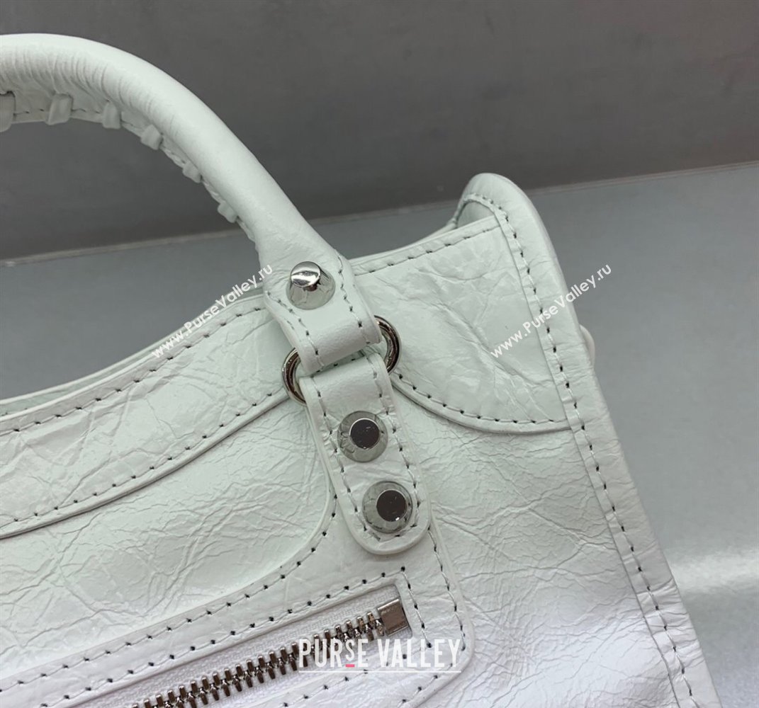 Balenciaga Le City Mini Bag in optic white Arena Storico lambskin, shiny silver hardware 2025 (JM-250409003)