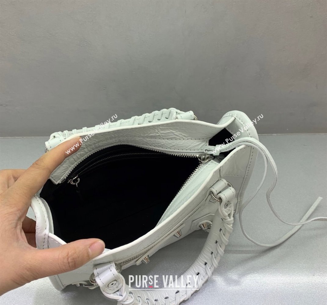 Balenciaga Le City Mini Bag in optic white Arena Storico lambskin, shiny silver hardware 2025 (JM-250409003)