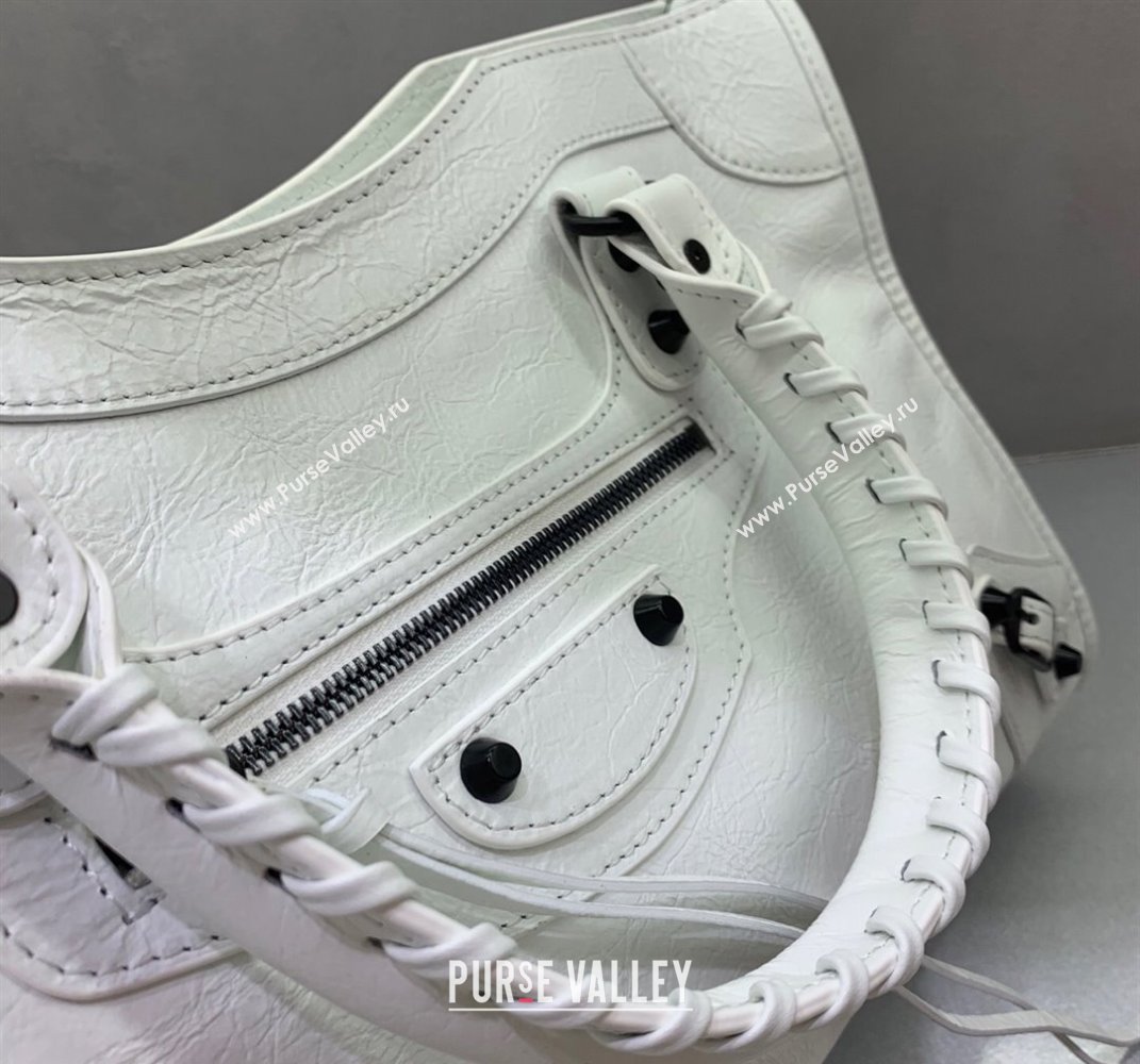 Balenciaga Le City Medium Bag in optic white Arena Storico lambskin, black hardware 2025 (JM-250409004)