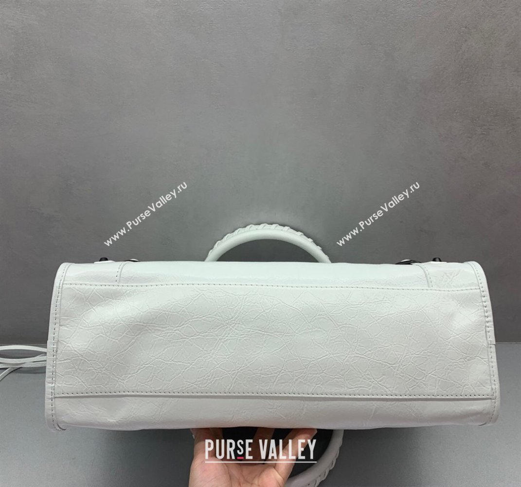 Balenciaga Le City Medium Bag in optic white Arena Storico lambskin, black hardware 2025 (JM-250409004)