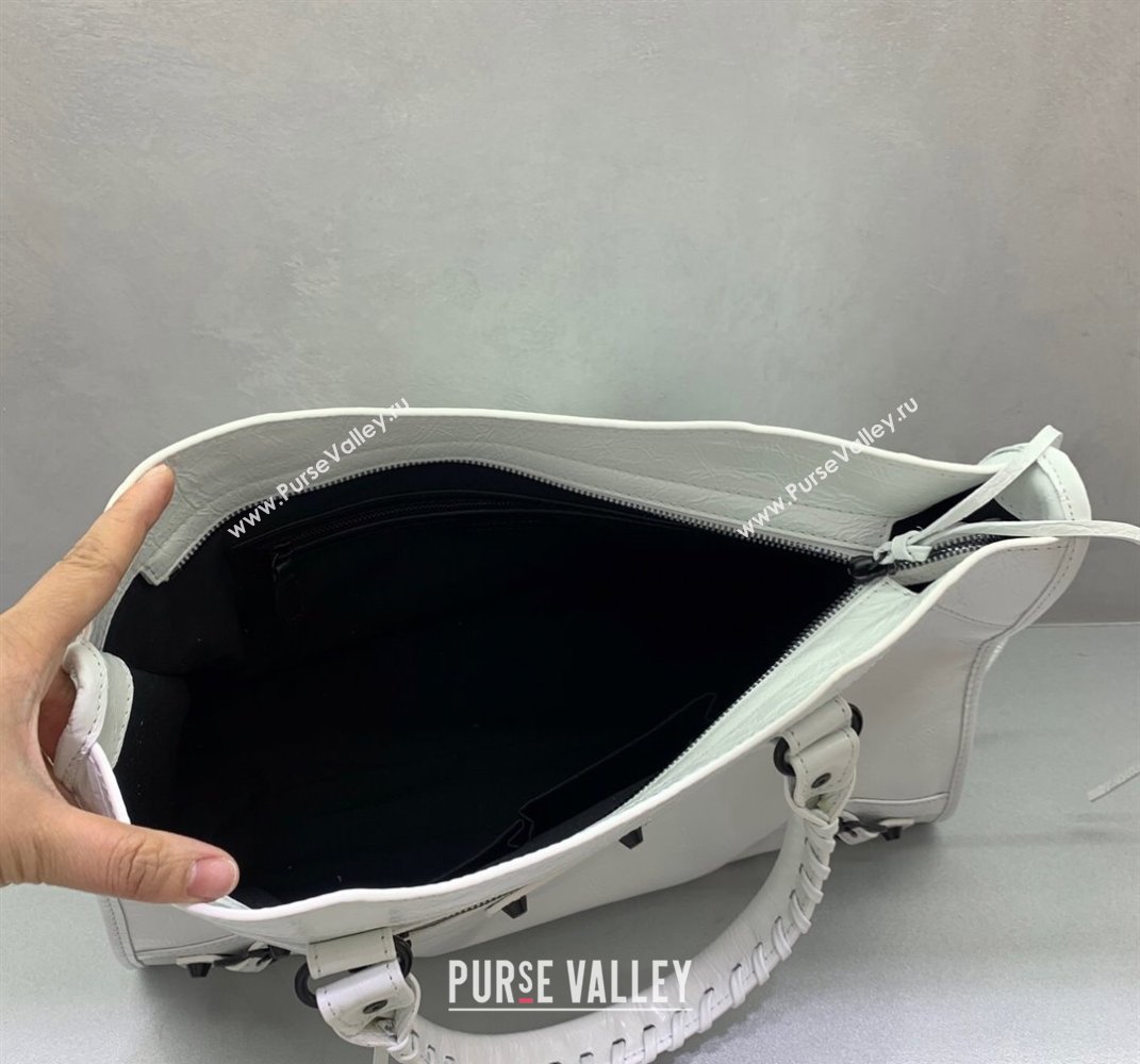 Balenciaga Le City Medium Bag in optic white Arena Storico lambskin, black hardware 2025 (JM-250409004)