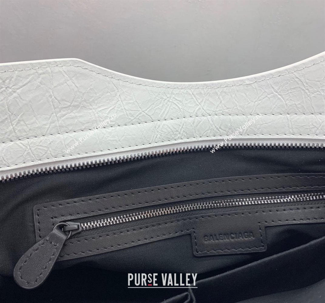 Balenciaga Le City Medium Bag in optic white Arena Storico lambskin, black hardware 2025 (JM-250409004)