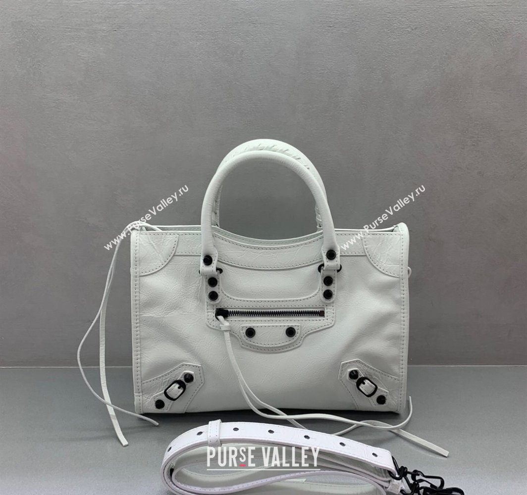 Balenciaga Le City Small Bag in optic white Arena Storico lambskin, black hardware 2025 (JM-250409005)