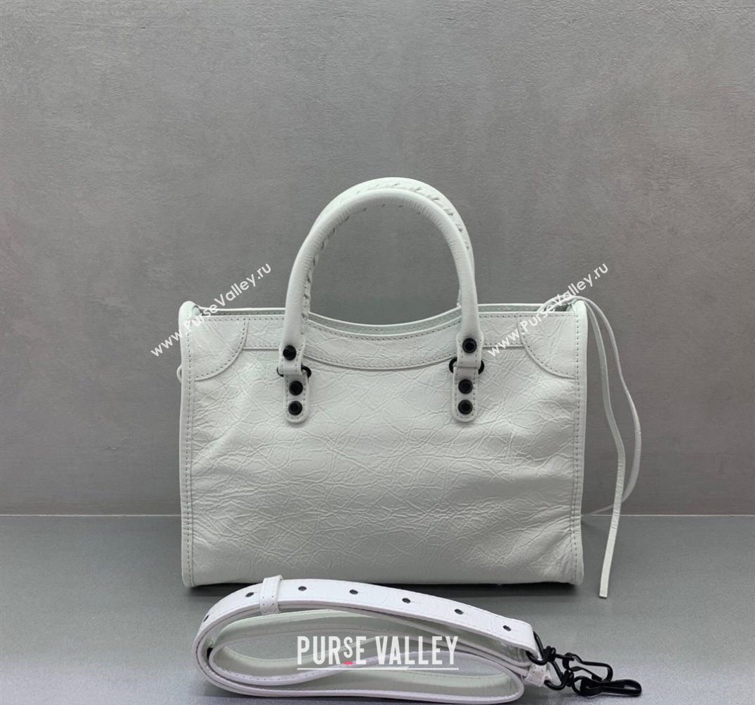 Balenciaga Le City Small Bag in optic white Arena Storico lambskin, black hardware 2025 (JM-250409005)