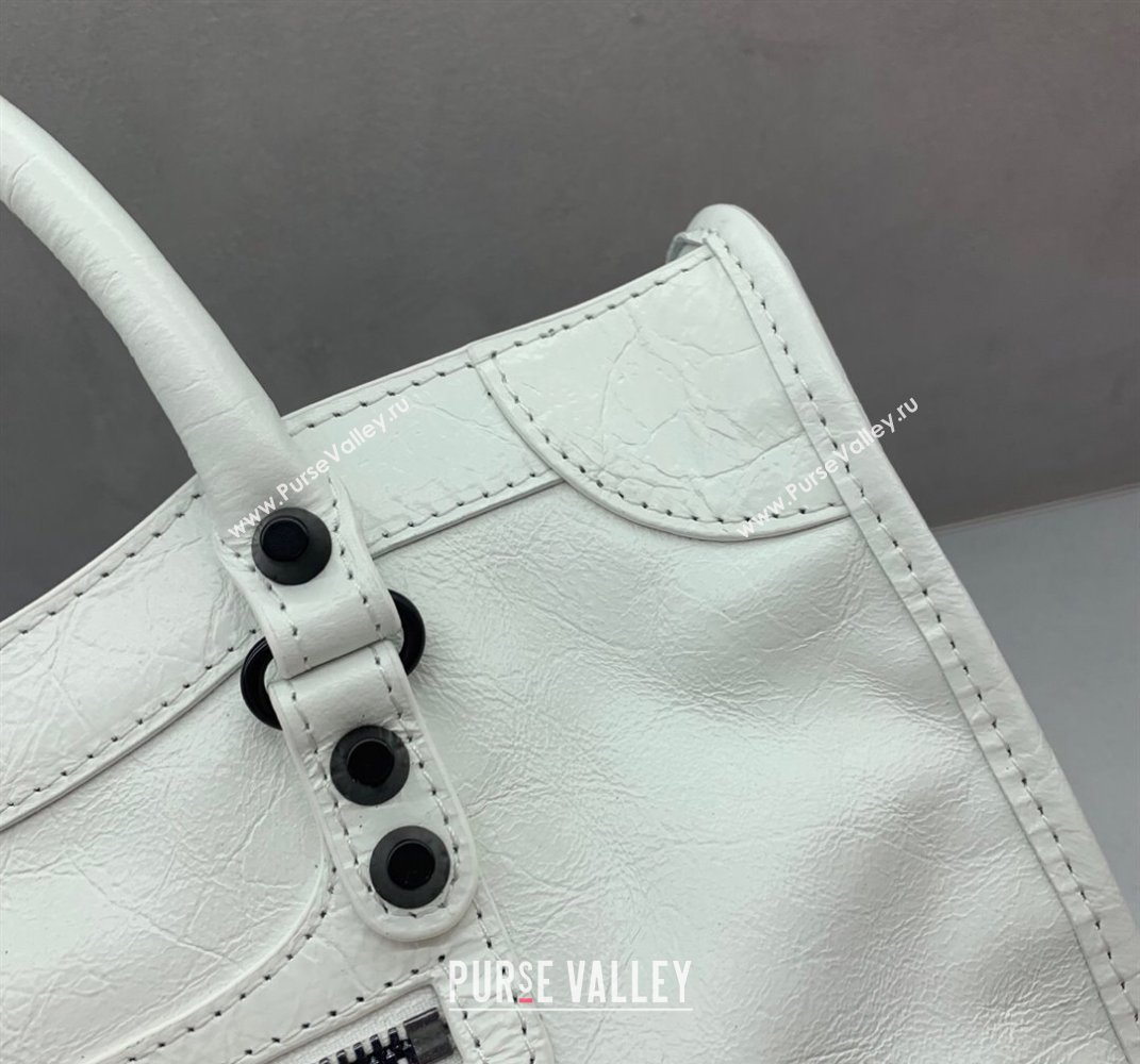 Balenciaga Le City Small Bag in optic white Arena Storico lambskin, black hardware 2025 (JM-250409005)