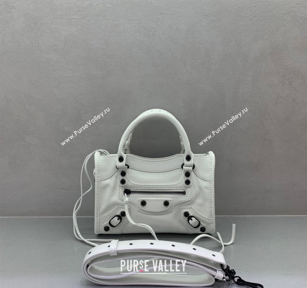 Balenciaga Le City Mini Bag in optic white Arena Storico lambskin, black hardware 2025 (JM-250409006)