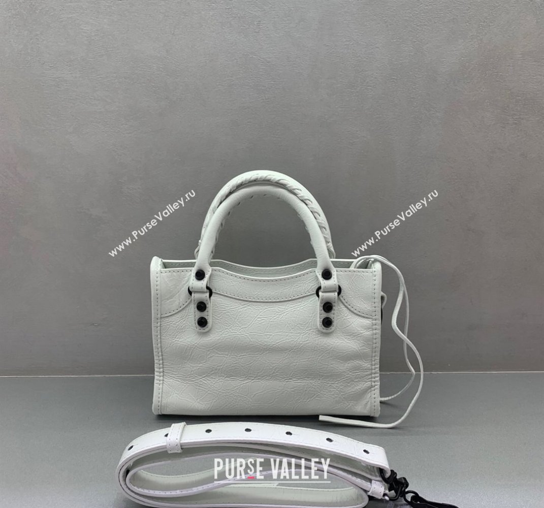 Balenciaga Le City Mini Bag in optic white Arena Storico lambskin, black hardware 2025 (JM-250409006)