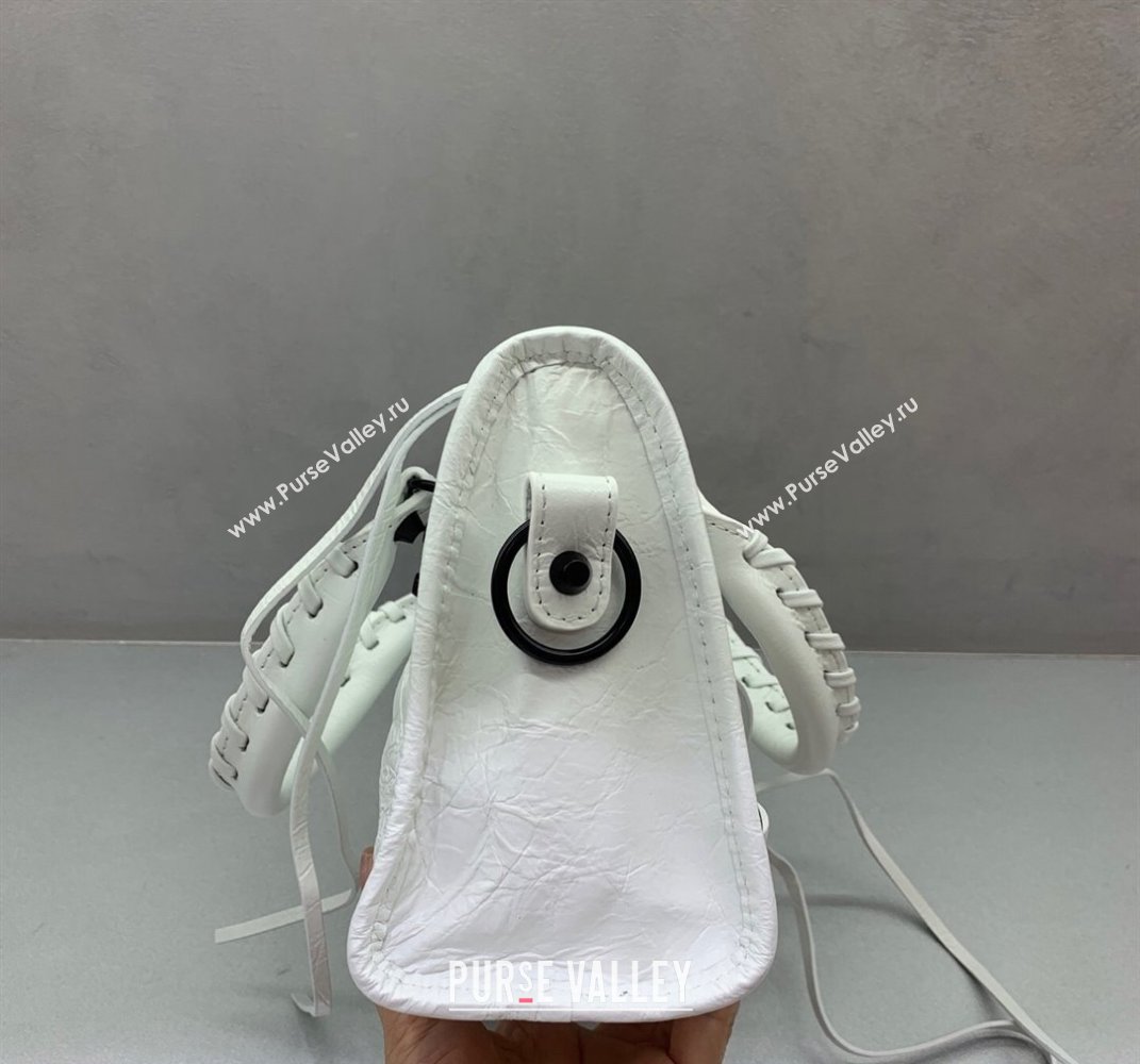 Balenciaga Le City Mini Bag in optic white Arena Storico lambskin, black hardware 2025 (JM-250409006)