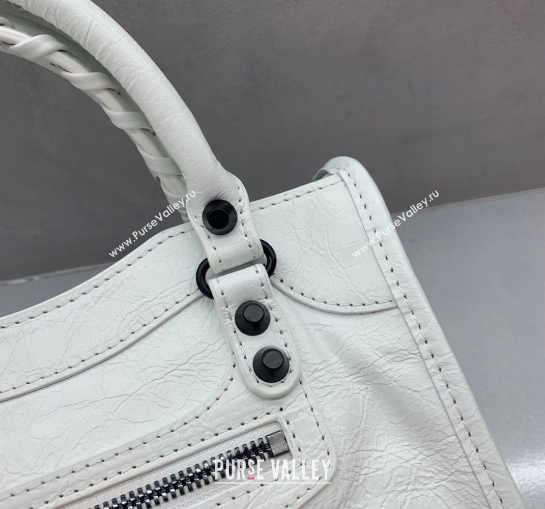 Balenciaga Le City Mini Bag in optic white Arena Storico lambskin, black hardware 2025 (JM-250409006)