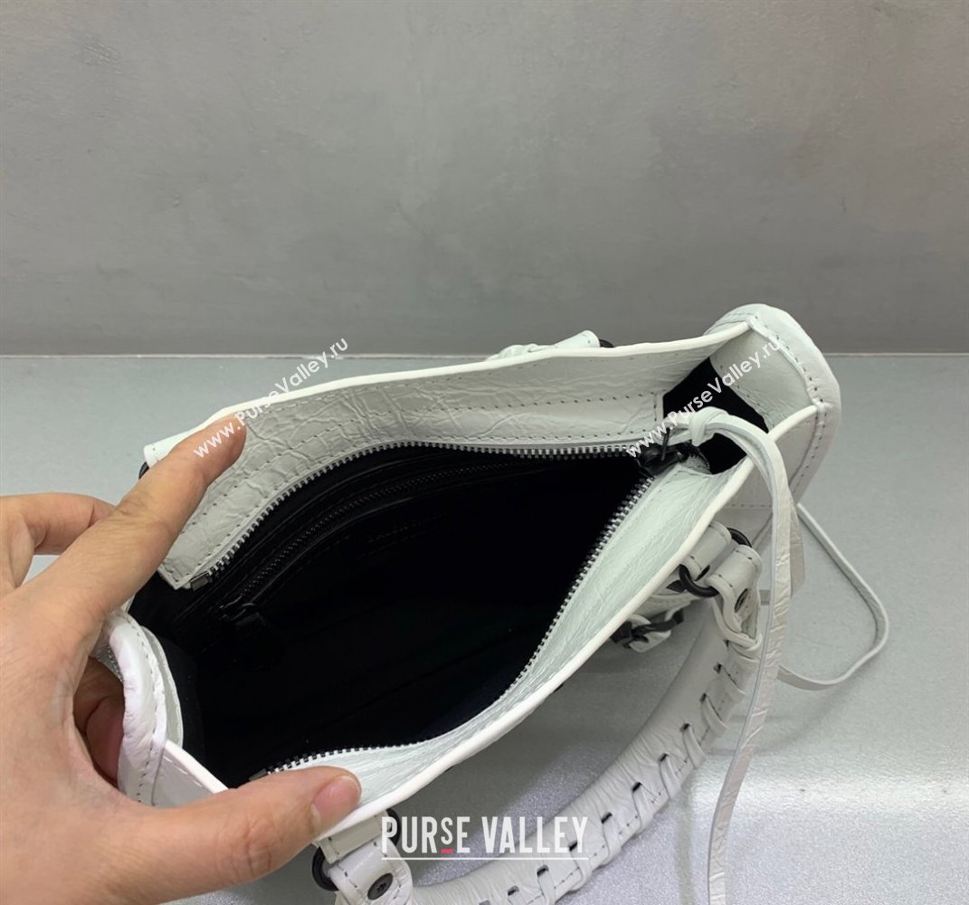 Balenciaga Le City Mini Bag in optic white Arena Storico lambskin, black hardware 2025 (JM-250409006)