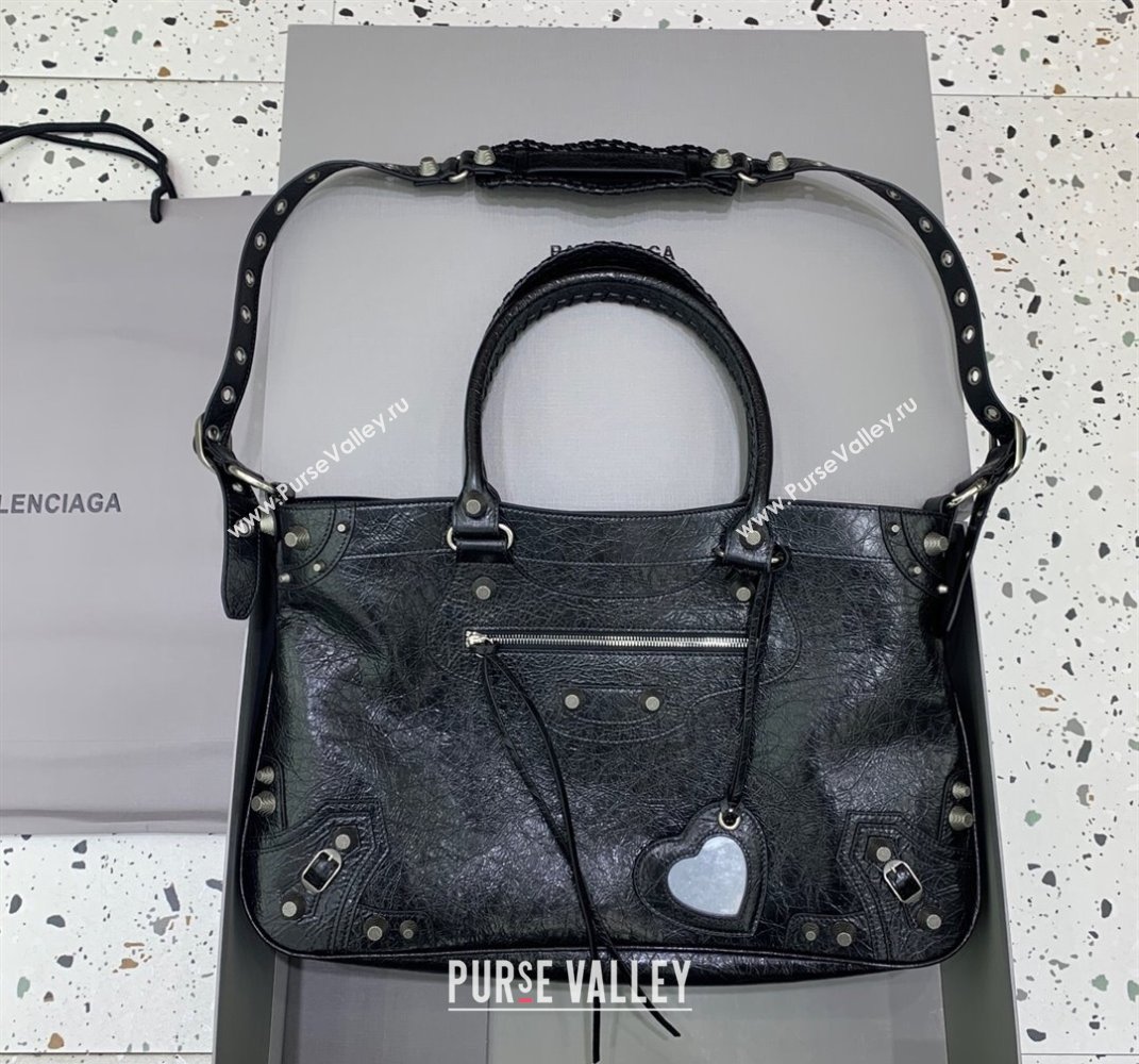 Balenciaga Neo Cagole XL Plus Tote Bag in Black Arena lambskin, aged-silver hardware 2025 (JM-250408103)
